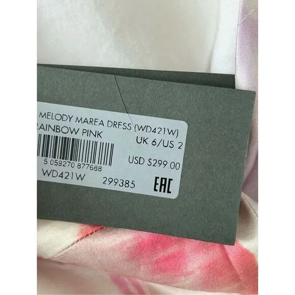 AllSaints Melody Marea Silk Slip Midi Dress Rainbow Pink